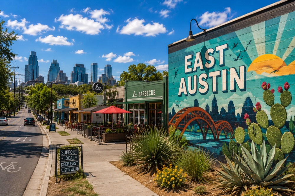 East Austin: silueta del centro al este del río